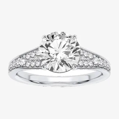 Signature By Modern Bride (H-I / Si1-Si2) Womens 1 3/ CT. T.W. Lab Grown White Diamond 14K Gold Round Side Stone Engagement Ring