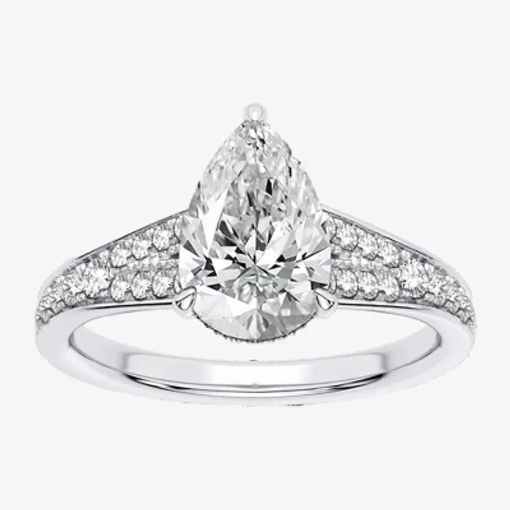 Signature By Modern Bride (H-I / Si1-Si2) Womens 1 3/4 CT. T.W. Lab Grown White Diamond 14K Gold Pear Side Stone Engagement Ring