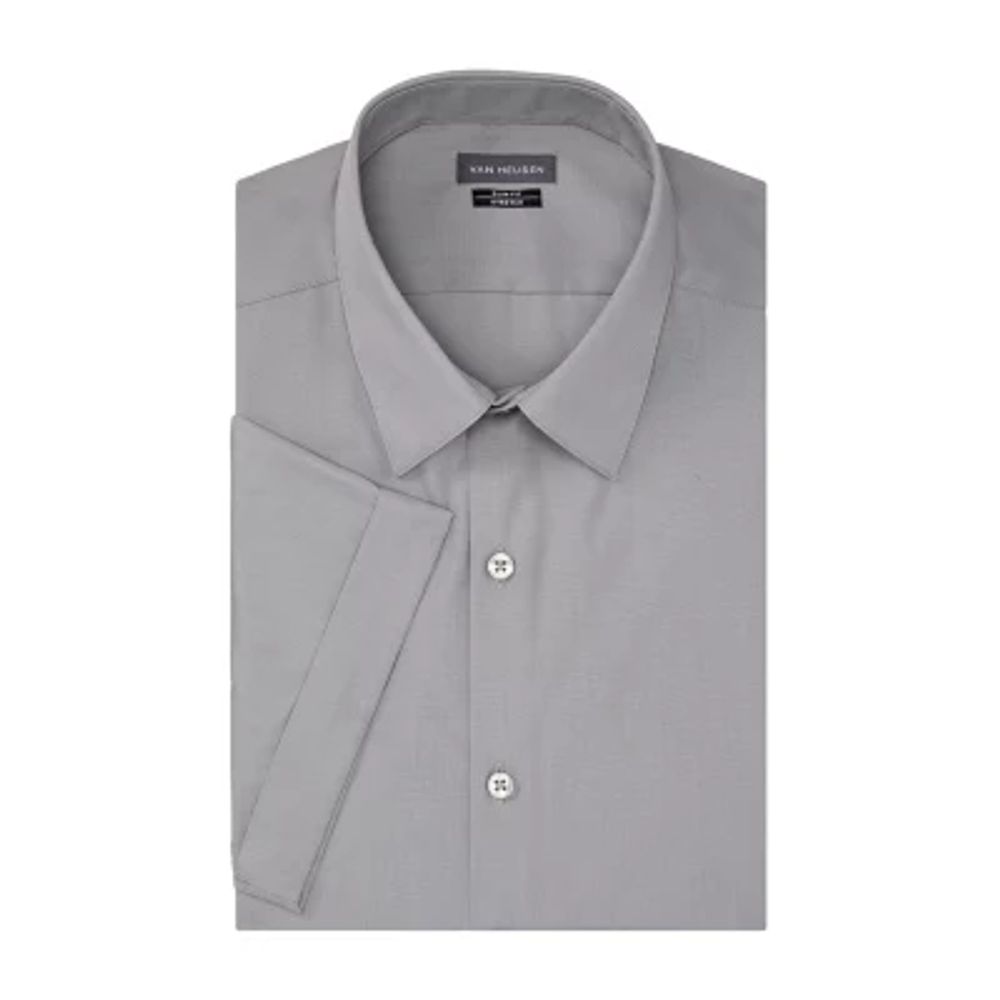 Van Heusen Slim Easy-Care Poplin Mens Slim Fit Easy Care Short Sleeve Dress Shirt