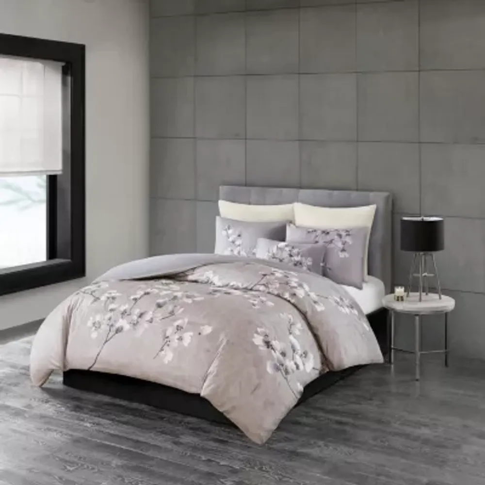 N Natori Sakura Blossom 3PC Cotton Sateen Printed Comforter Set