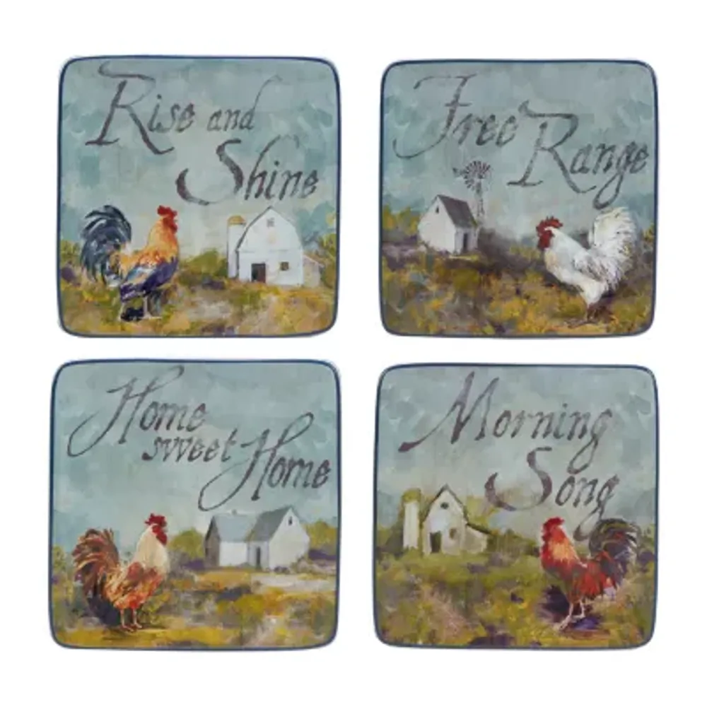 Certified International Rooster Meadow 4-pc. Earthenware Appetizer Plate