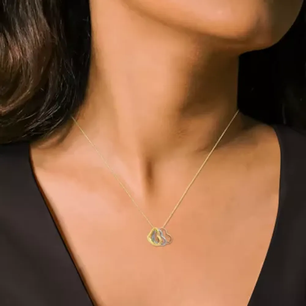 Womens 14K Tri-Color Gold Heart Pendant Necklace