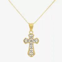 Made in Italy Womens 14K Two Tone Gold Cross Pendant Necklace