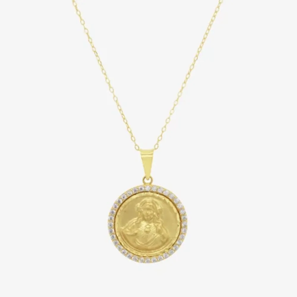 Womens Simulated White Cubic Zirconia 14K Gold Circle Pendant Necklaces
