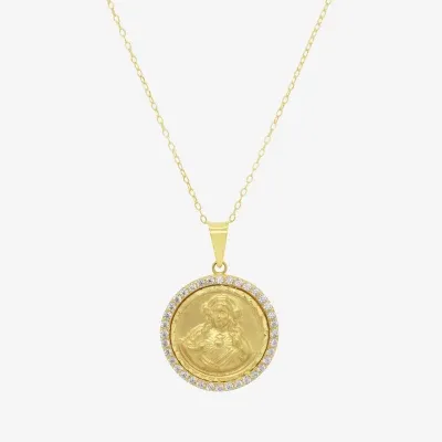 Womens Simulated White Cubic Zirconia 14K Gold Circle Pendant Necklaces
