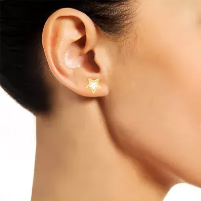 White Mother Of Pearl 14K Gold 9mm Star Stud Earrings