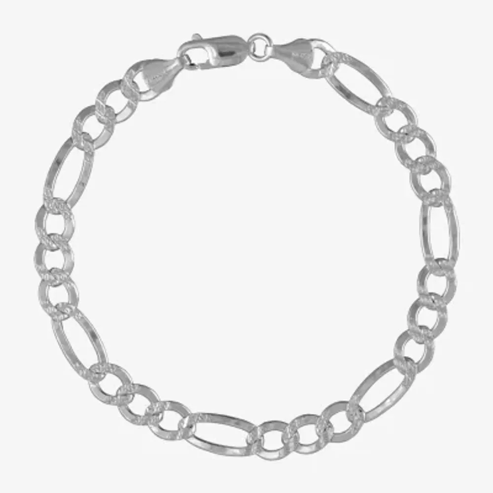 Made in Italy Sterling Silver 8 1/2 Inch Solid Figaro Chain Bracelet