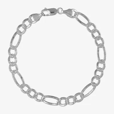 Made in Italy Sterling Silver 8 1/2 Inch Solid Figaro Chain Bracelet