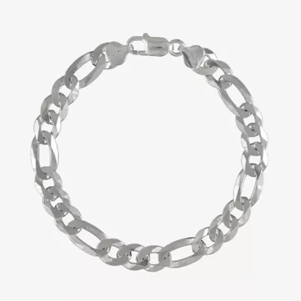 Made in Italy Sterling Silver 9 Inch Solid Figaro Chain Bracelet