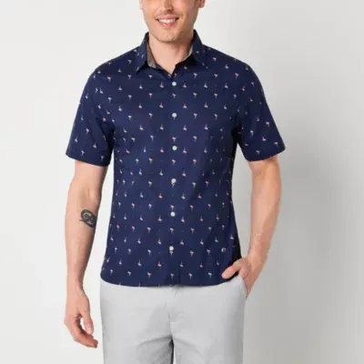 Van Heusen Never Tuck Mens Slim Fit Short Sleeve Animal Button-Down Shirt