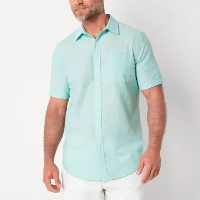 St. John's Bay Slub Mens Classic Fit Short Sleeve Button-Down Shirt