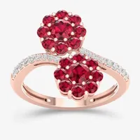 Womens Lead Glass-Filled Red Ruby 10K Rose Gold Flower Cocktail Ring