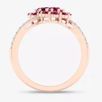 Womens Lead Glass-Filled Red Ruby 10K Rose Gold Flower Cocktail Ring