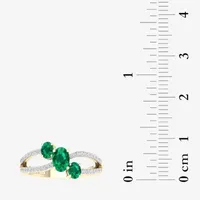 Womens Genuine Green Emerald 10K Gold Oval 3-Stone Cocktail Ring