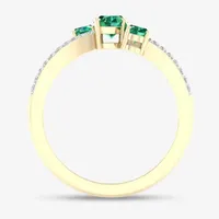 Womens Genuine Green Emerald 10K Gold Oval 3-Stone Cocktail Ring