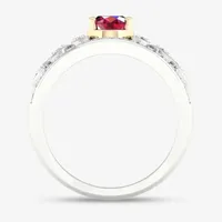 Womens Lead Glass-Filled Red Ruby 10K White Gold Cocktail Ring