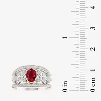 Womens Lead Glass-Filled Red Ruby 10K White Gold Cocktail Ring