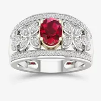 Womens Lead Glass-Filled Red Ruby 10K White Gold Cocktail Ring