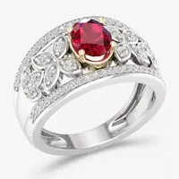 Womens Lead Glass-Filled Red Ruby 10K White Gold Cocktail Ring