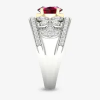 Womens Lead Glass-Filled Red Ruby 10K White Gold Cocktail Ring