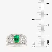 Womens Genuine Green Emerald Sterling Silver Cocktail Ring