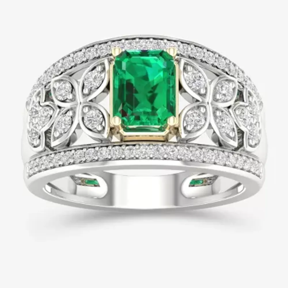 Womens Genuine Green Emerald Sterling Silver Cocktail Ring