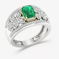 Womens Genuine Green Emerald Sterling Silver Cocktail Ring