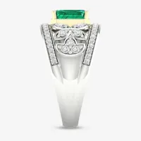 Womens Genuine Green Emerald Sterling Silver Cocktail Ring