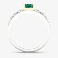 Womens Genuine Green Emerald Sterling Silver Cocktail Ring