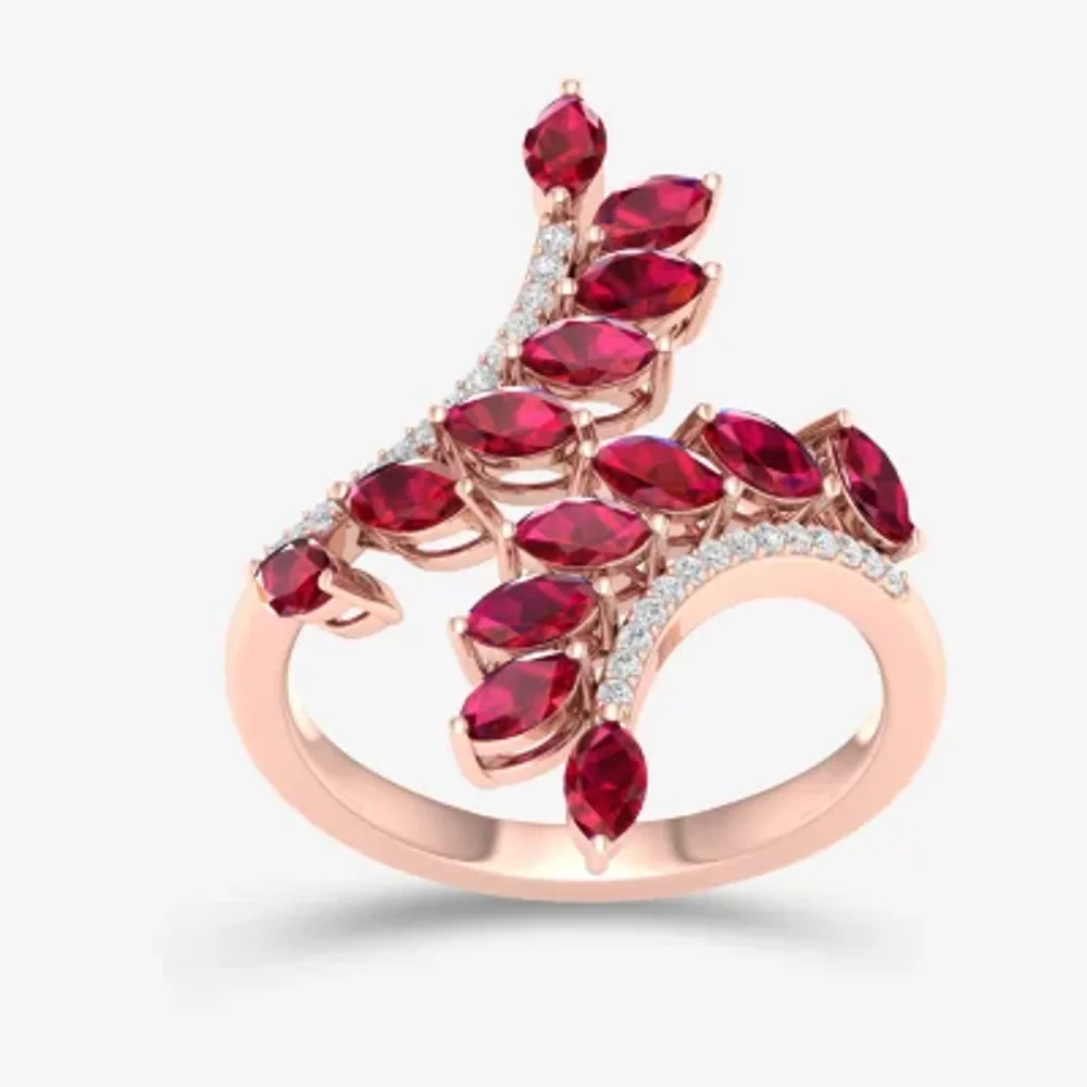 Womens Lead Glass-Filled Red Ruby 10K Rose Gold Bypass Cocktail Ring