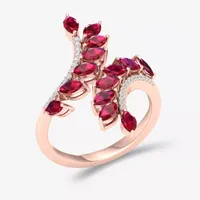 Womens Lead Glass-Filled Red Ruby 10K Rose Gold Bypass Cocktail Ring