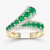 Womens Genuine Green Emerald 10K Gold Bypass  Cocktail Ring