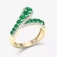 Womens Genuine Green Emerald 10K Gold Bypass  Cocktail Ring