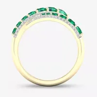 Womens Genuine Green Emerald 10K Gold Bypass  Cocktail Ring