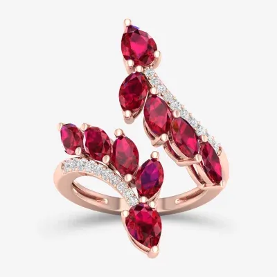 Womens Lead Glass-Filled Red Ruby 10K Rose Gold Bypass  Cocktail Ring