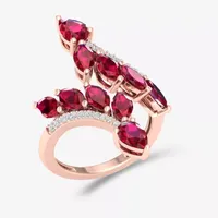 Womens Lead Glass-Filled Red Ruby 10K Rose Gold Bypass  Cocktail Ring