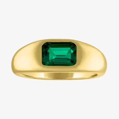 2MM Lab Created Green Emerald 14K Gold Over Silver Band