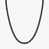Mens Black Spinel Sterling Silver Round Tennis Necklaces