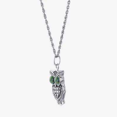 Enhanced Turquoise Sterling Silver Owl Pendant Necklace