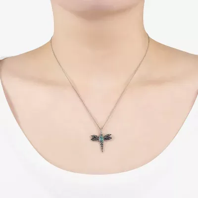 Dragon Fly Womens Enhanced Blue Turquoise Sterling Silver Pendant Necklace