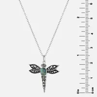 Dragon Fly Womens Enhanced Blue Turquoise Sterling Silver Pendant Necklace