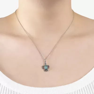 Turtle Womens Enhanced Blue Turquoise Sterling Silver Pendant Necklace