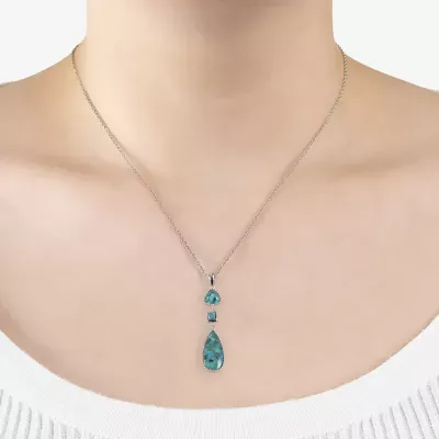 Womens Enhanced Blue Turquoise Sterling Silver Pendant Necklace