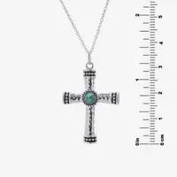 Womens Enhanced Blue Turquoise Sterling Silver Cross Pendant Necklace