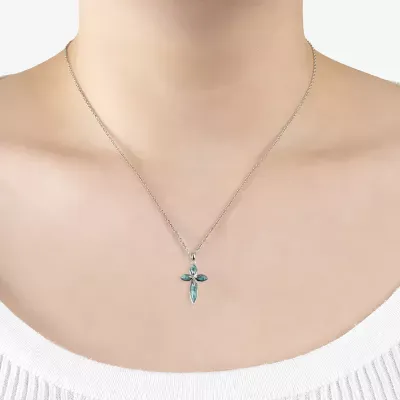 Religious Jewelry Womens Enhanced Green Turquoise Sterling Silver Cross Pendant Necklace