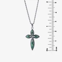 Religious Jewelry Womens Enhanced Green Turquoise Sterling Silver Cross Pendant Necklace