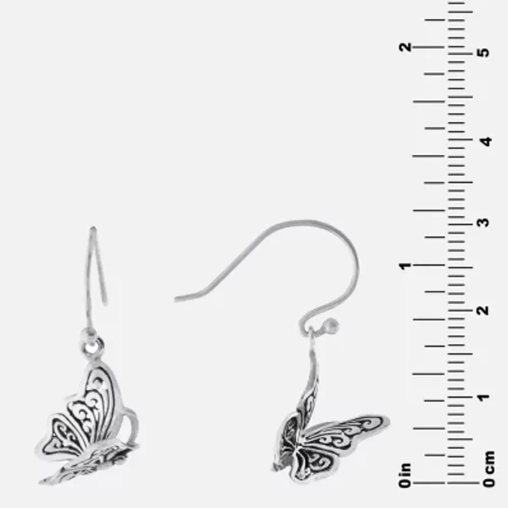 Bali Inspired Sterling Silver Butterfly Drop Earrings