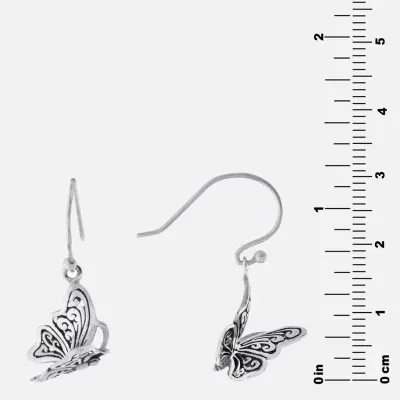 Bali Inspired Sterling Silver Butterfly Drop Earrings