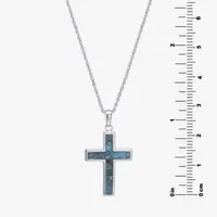 Womens Enhanced Blue Turquoise Sterling Silver Cross Pendant Necklace