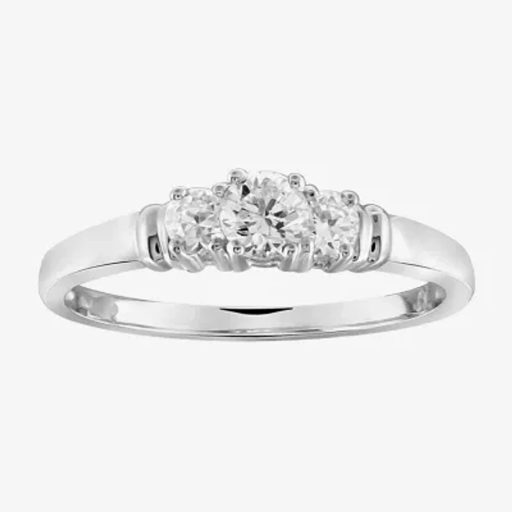 Womens 3/4 CT. T.W. White Cubic Zirconia Sterling Silver 3-Stone Promise Ring